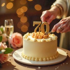 Krájanie torty na 70. narodeniny